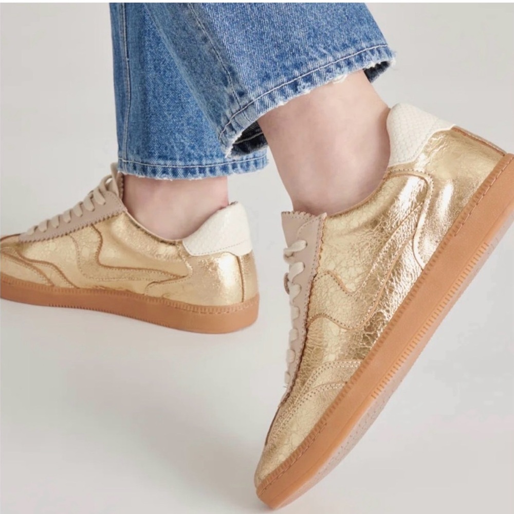 Dolce Vita Gold Metallic Low-Top Sneakers with Cream Accents - Picture 1 of 8
